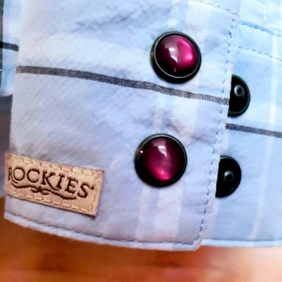 "ROCKIES" CLASSIC BUTTON DOWN LONG SLEEVE WESTERN SHIRT! Never Worn SZ SMALL💙 - Picture 4 of 8
